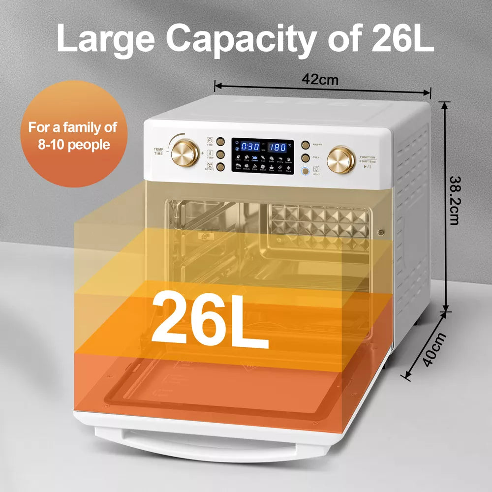 26L Air Oven Oil Free Air Fryer 360° Hot Air Circulation Low Fat Healthy Cooker